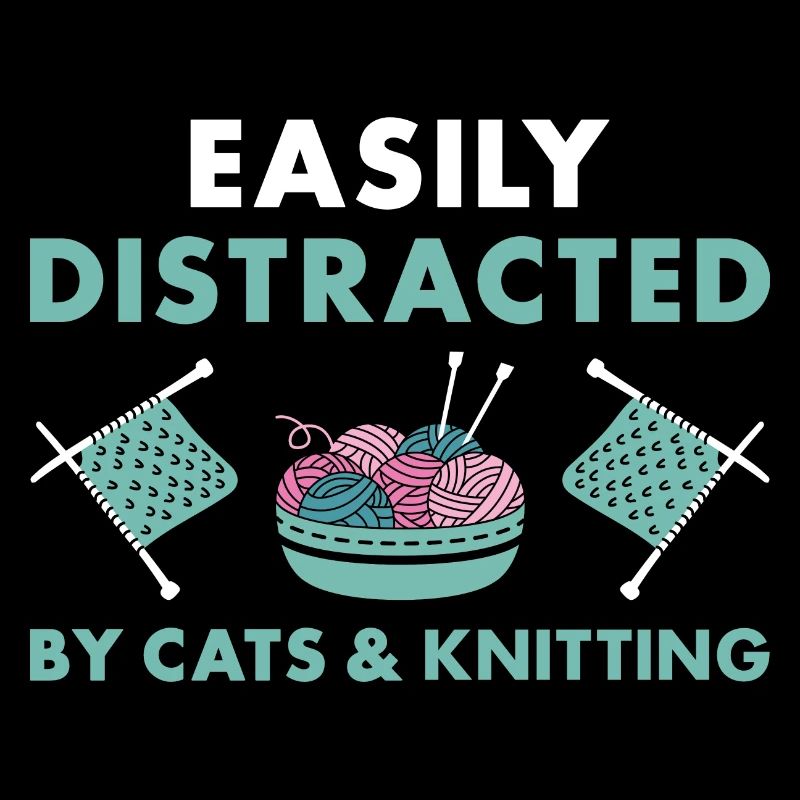 Knitter Easily Distracted By Cats And Knitting