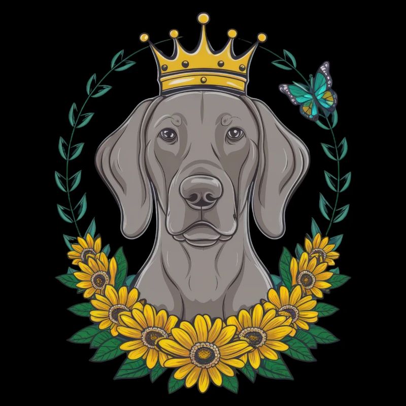 Weimaraner with crown and pretty roses