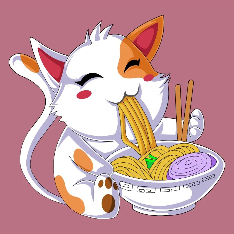 Ramen mangeant des chats