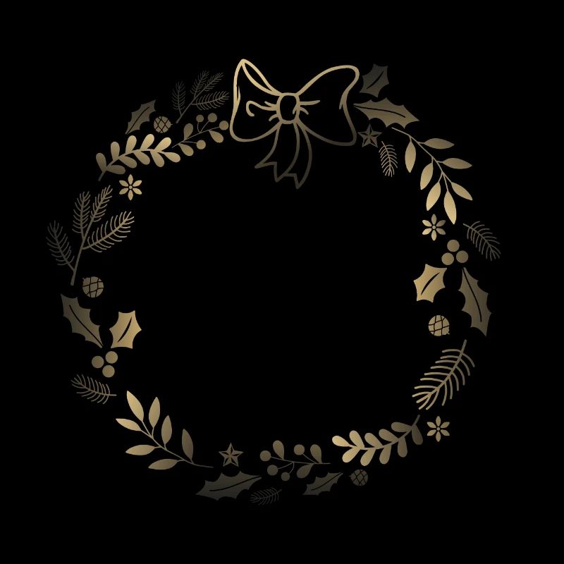 Couronne festive dorée avec ruban