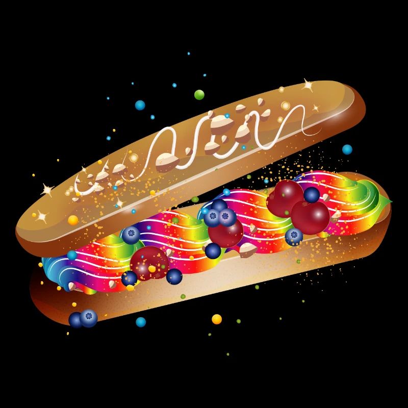 Illustration eines gefüllten kunterbunten Eclairs