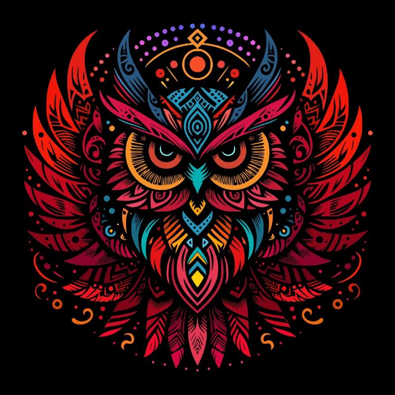 Tribal Eule Mehrfarbig Vogel Eule Geometrisch