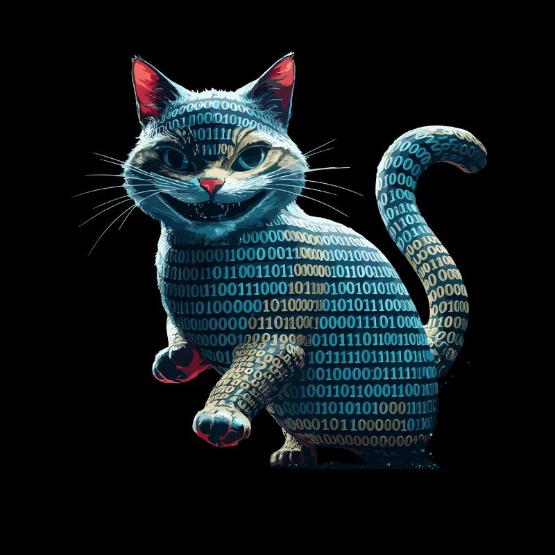 Tech cat with binary code for programmers and