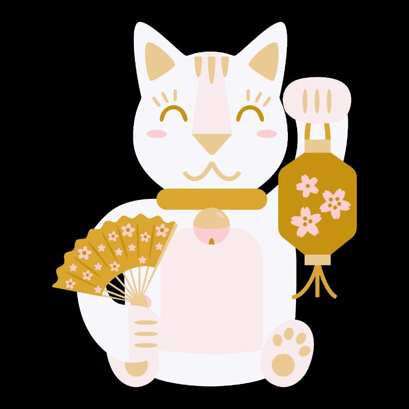 Maneki Neko L Glückskatze mit Fächer und Laterne