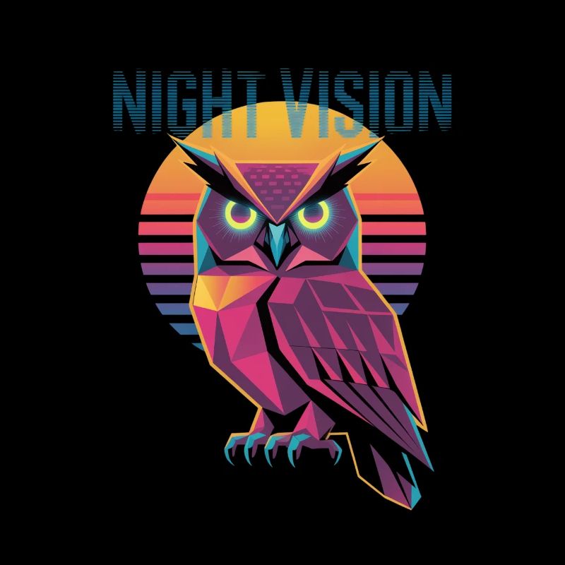 Night Vision Owl Retro Synthwave Sunset