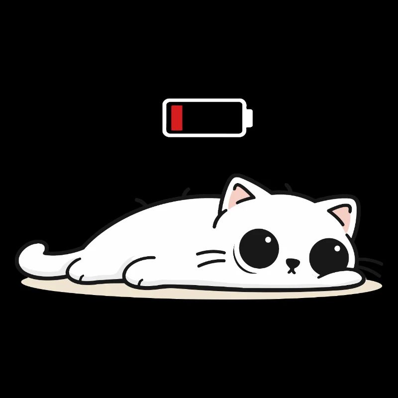 Battery Low – Cute Cat in Social Battery Mode