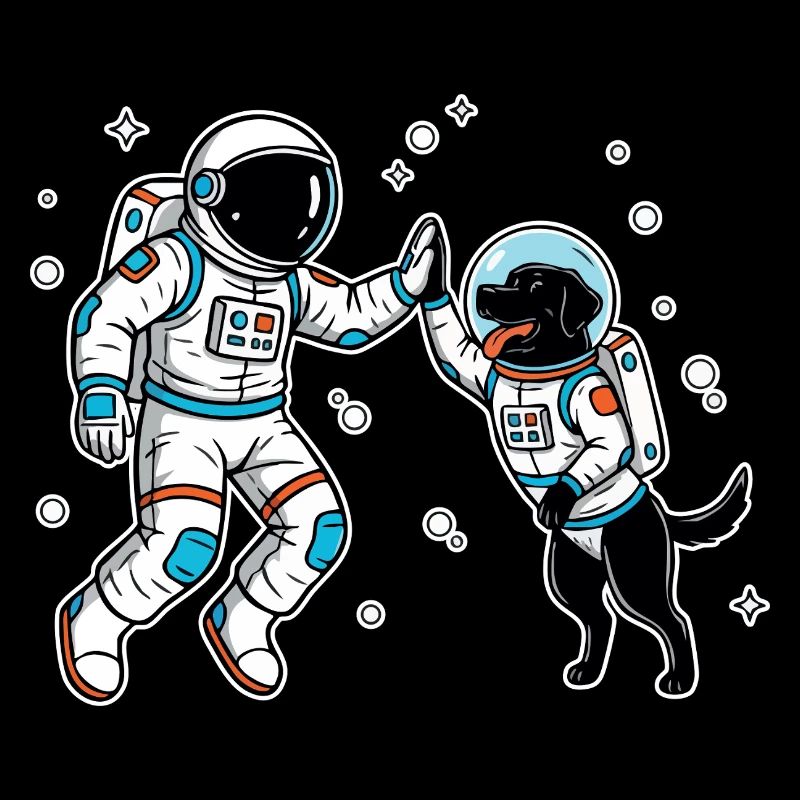 Astronaute Chien Labrador Noir High Five Espace