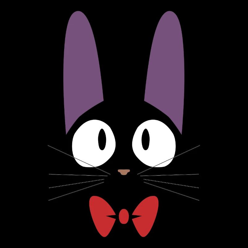 Chat Jiji noir mignon avec nœud papillon rouge