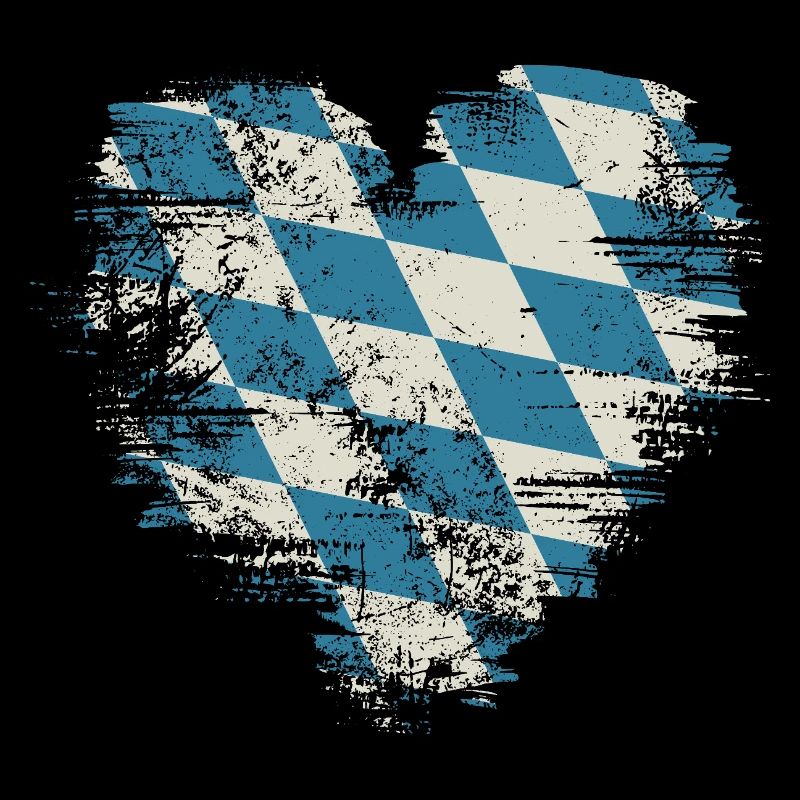Retro Bavaria Heart with Blue White Diamond Pattern