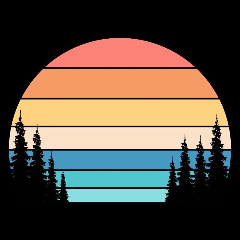 Coucher de Soleil Rétro et Forêt de Pins
