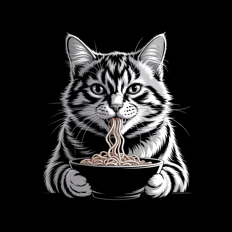Katze isst Ramen