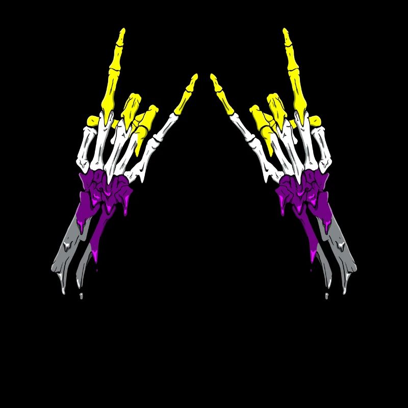 Non Binary Pride Flag Devil Horn Skeleton Subtle