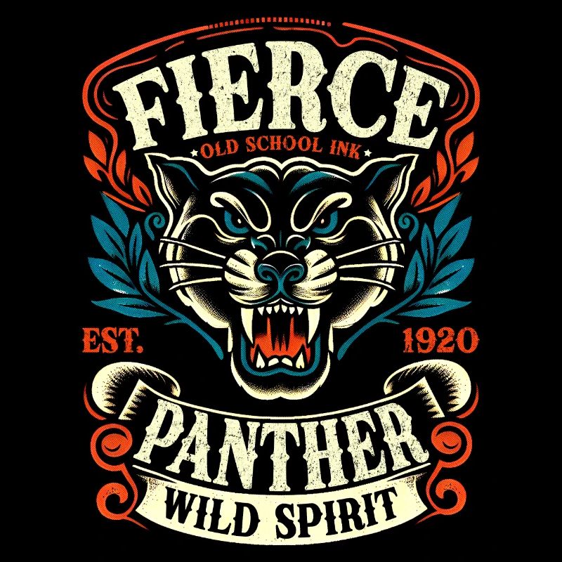 Fierce Panther Old School Tattoo Wild