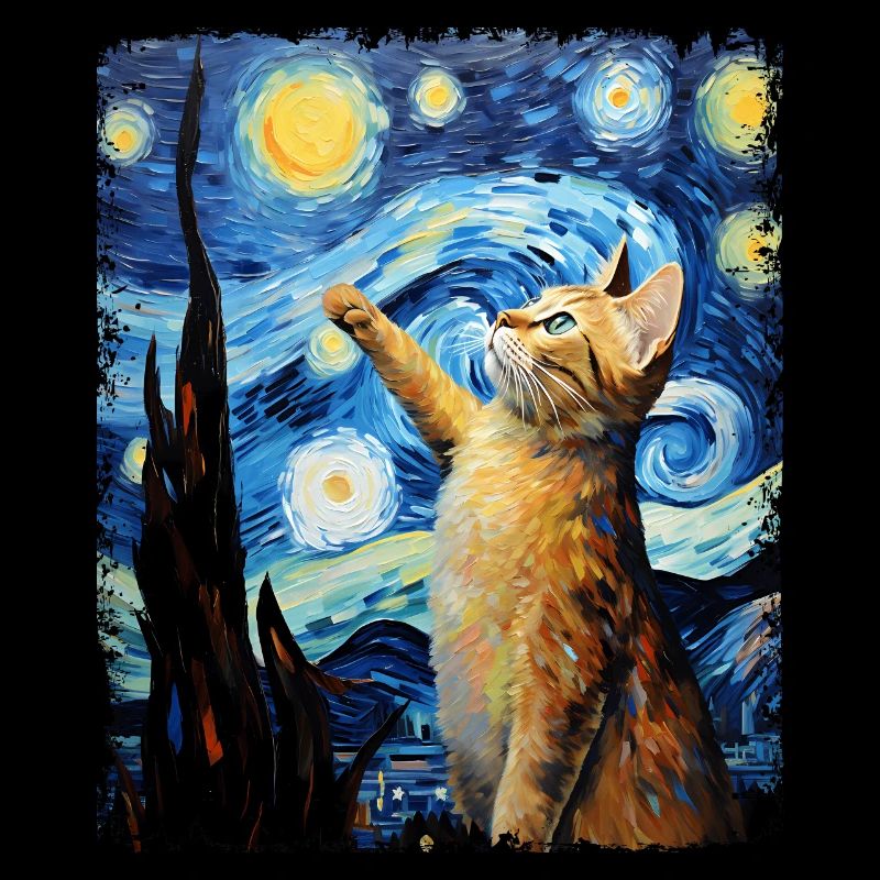 Abessinier Orange Katze Sternennacht Gemälde