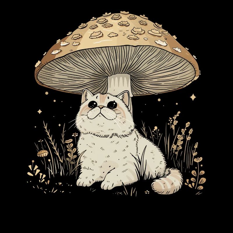 Cottagecore Esthétique Chat Mignon Champignon Sorcière