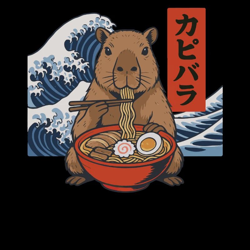 Capybara Ramen Bowl Chopsticks Japanese Wave