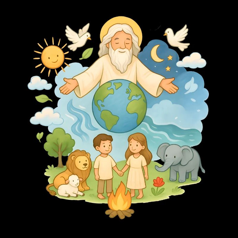 Schöpfungsgeschichte Kinder Design Gott & Tiere