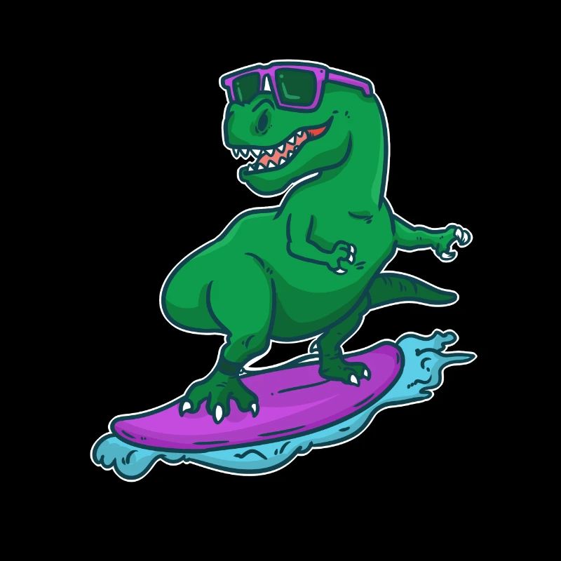 Surfer Dino T-Rex on surfboard surfer gift