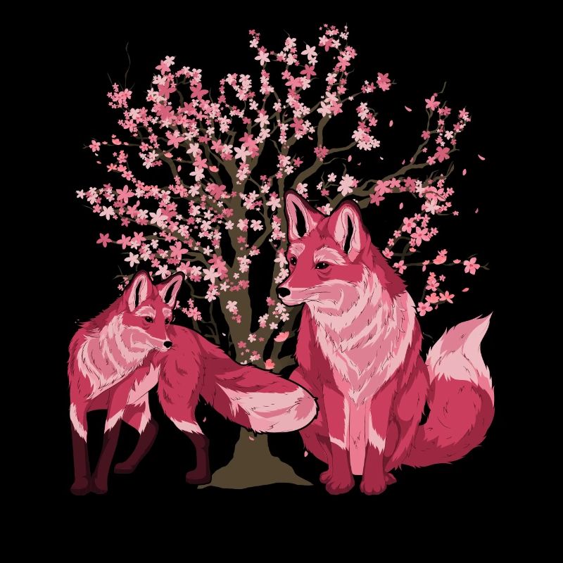 Sakura Tree Forest Animal Gift Cherry Blossom Fox