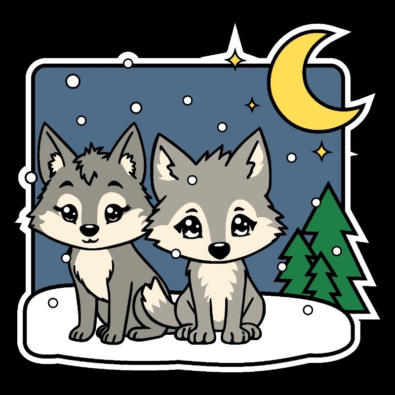 The two cute wolves are snowed in