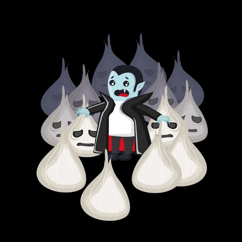 Vampire surrounded by garlic