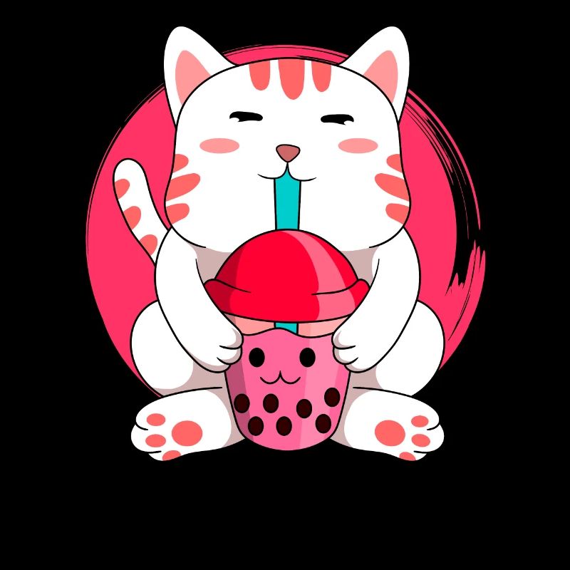 Cat with boba tee - Anime Bubble tea boba cat