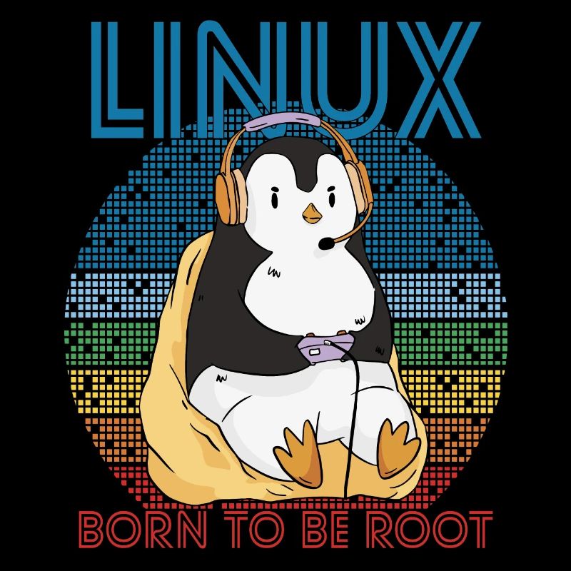 Gamer Root Retro Penguin Linux Nerd Programmer Gee