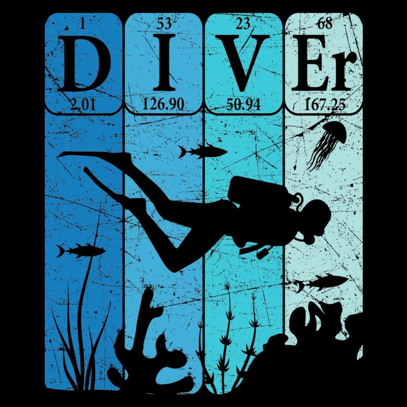Scuba Diver Tableau périodique Éléments Retro