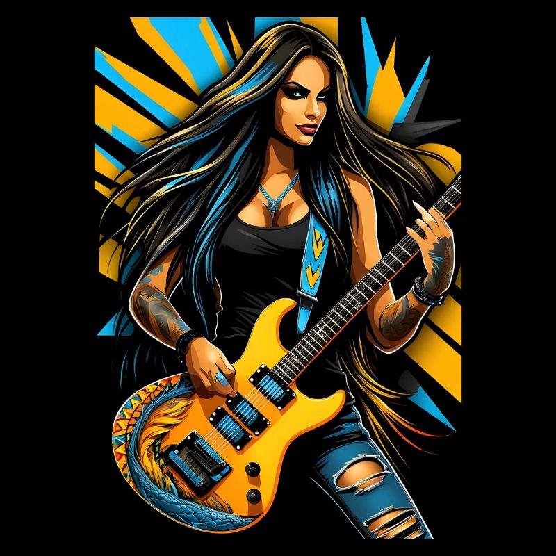 Wilde Gitarrendiva mit E-Gitarre
