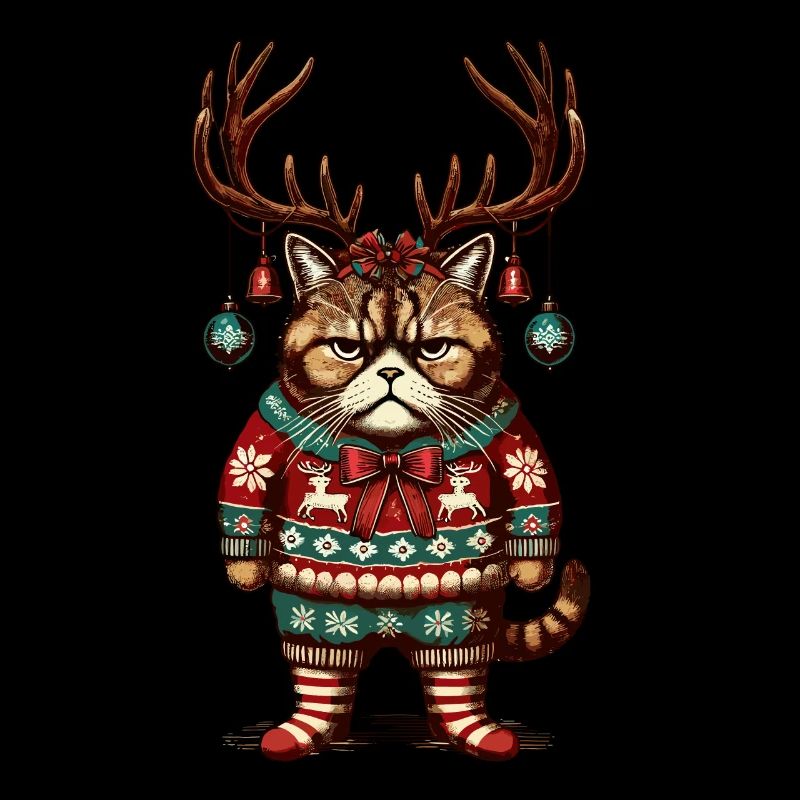 Mürrische Weihnachtskatze Mit Geweih