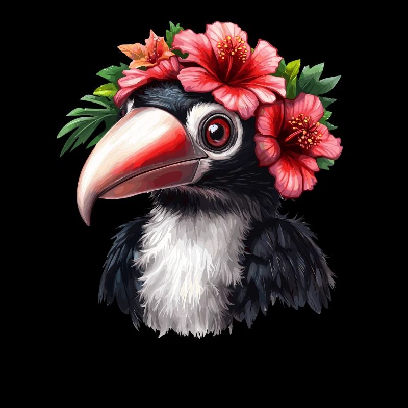 Toucan avec couronne de fleurs