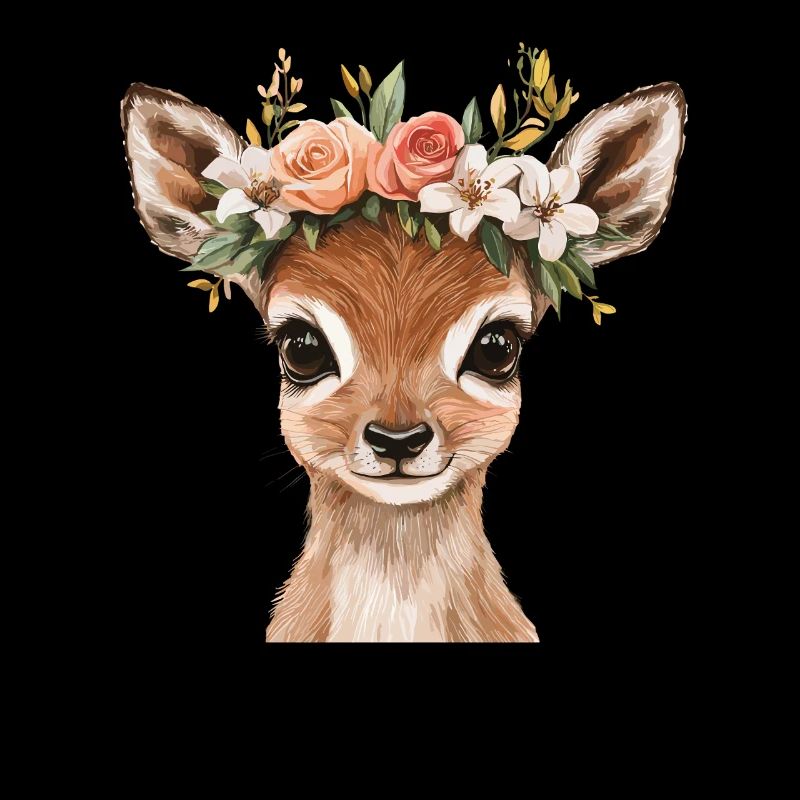 Fawn with flower wreath