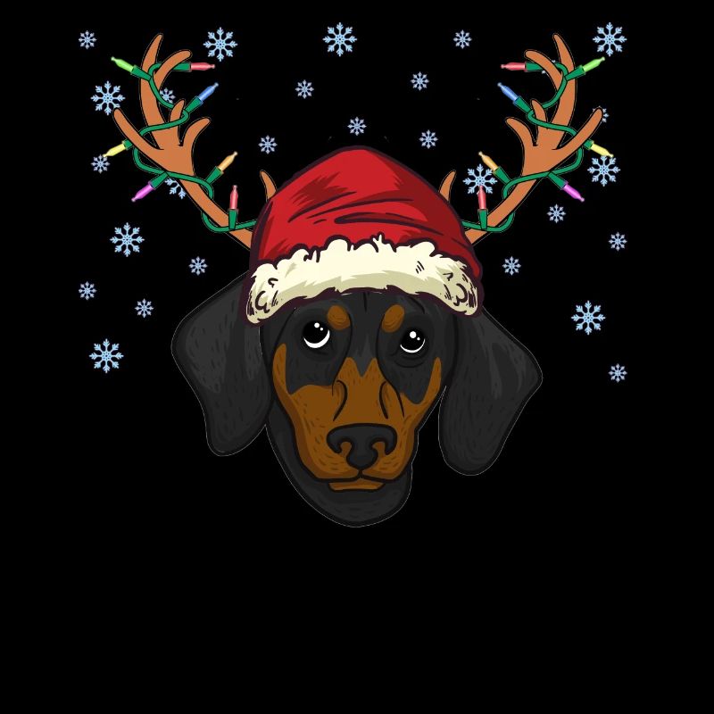 Chiot teckel avec bonnet de Noel et bois