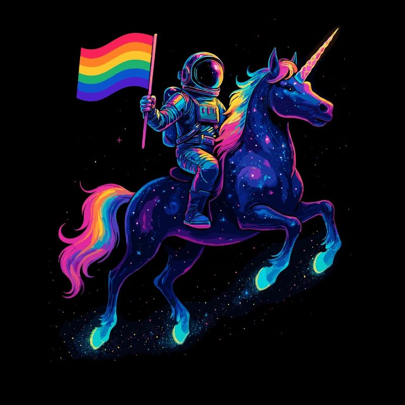Astronaut Auf Einhorn Mit Regenbogenflagge