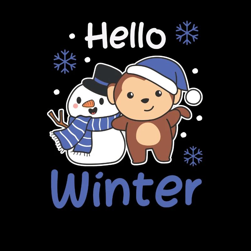 Monkey Hello Winter Snowman Snow Christmas