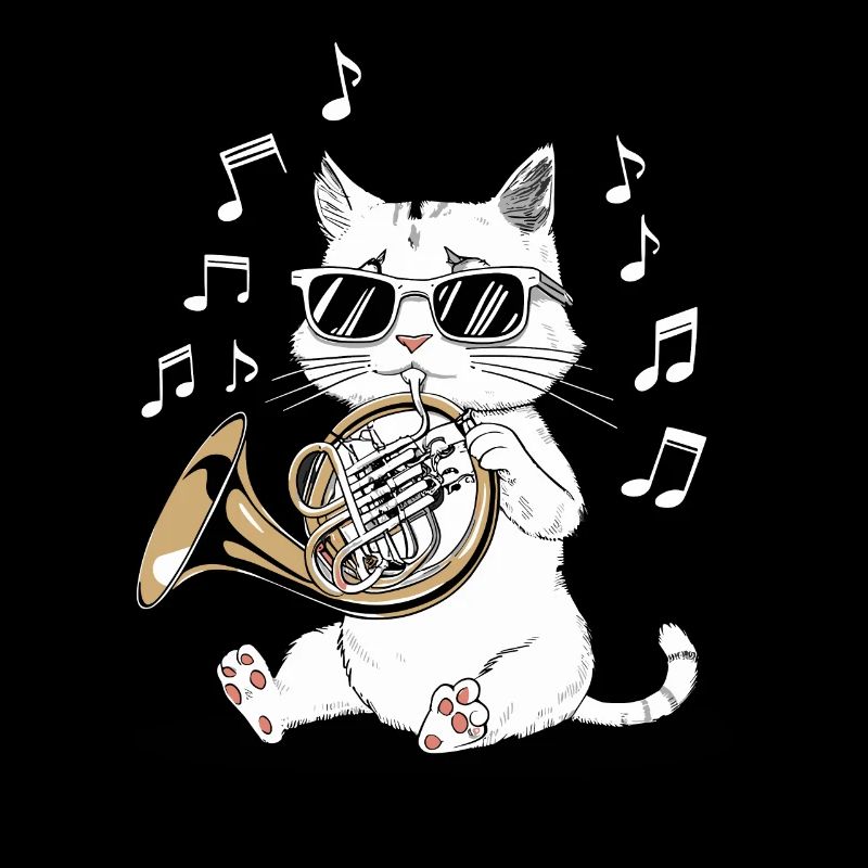 Cat with sunglasses playing horn