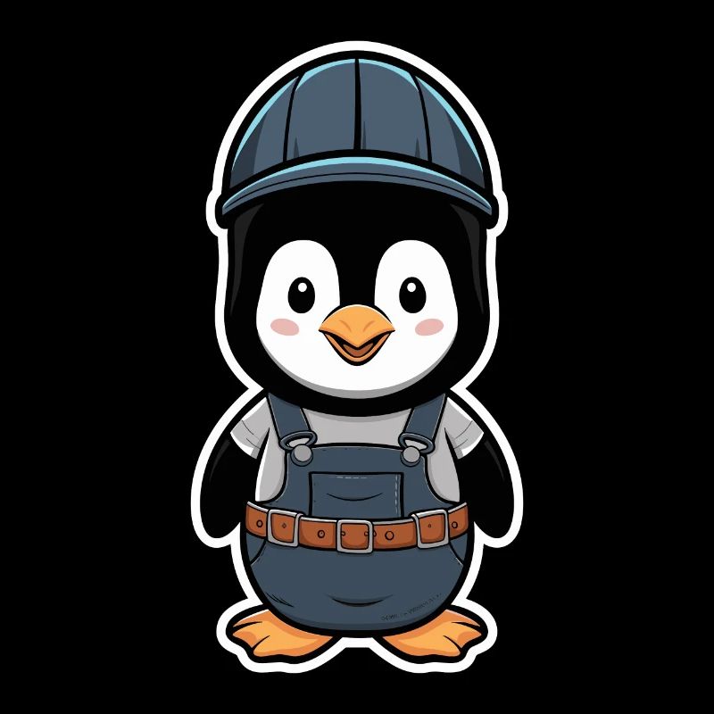 Penguin with construction worker helmet and dungarees
