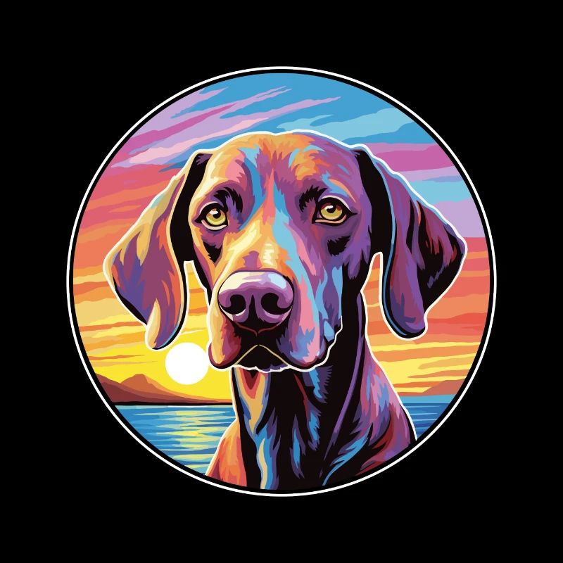 Ariege Pointer Dog Breed Colorful Cartoon Watercol