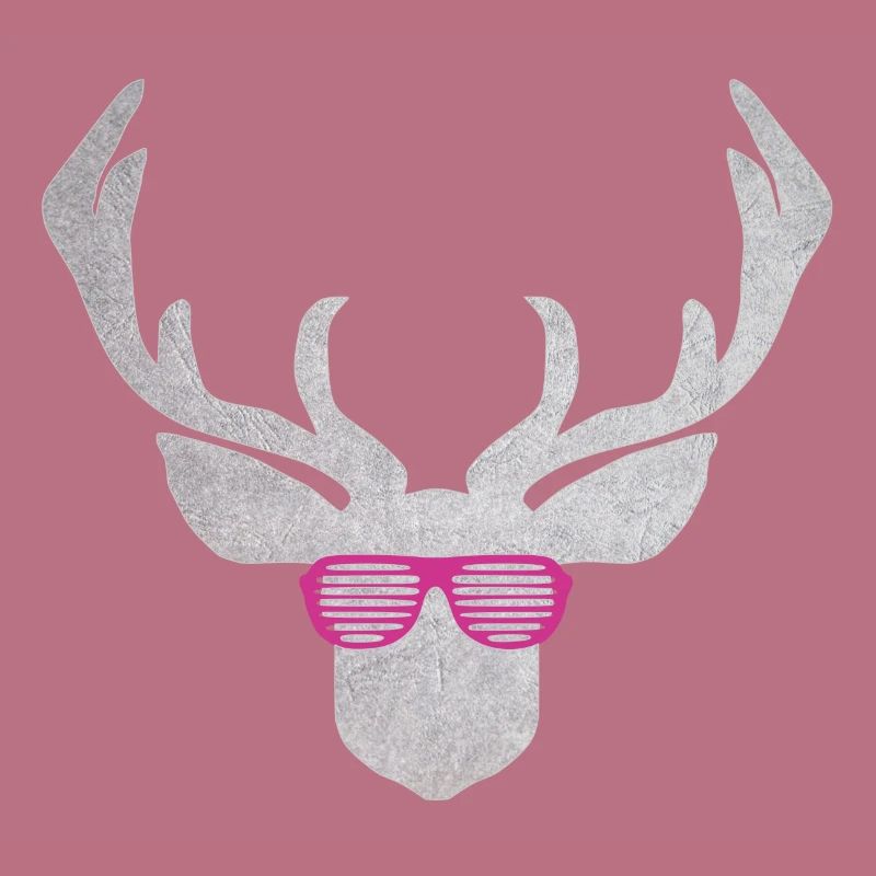 Hirsch mit pinker Brille in silber Farbener Textur