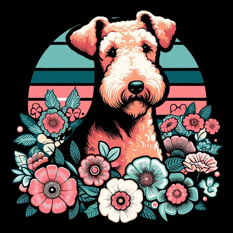 Airedale Terrier Retro Pastel Fleurs