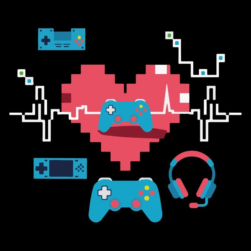 Retro Gaming Herz Geschenkidee Heartbeat