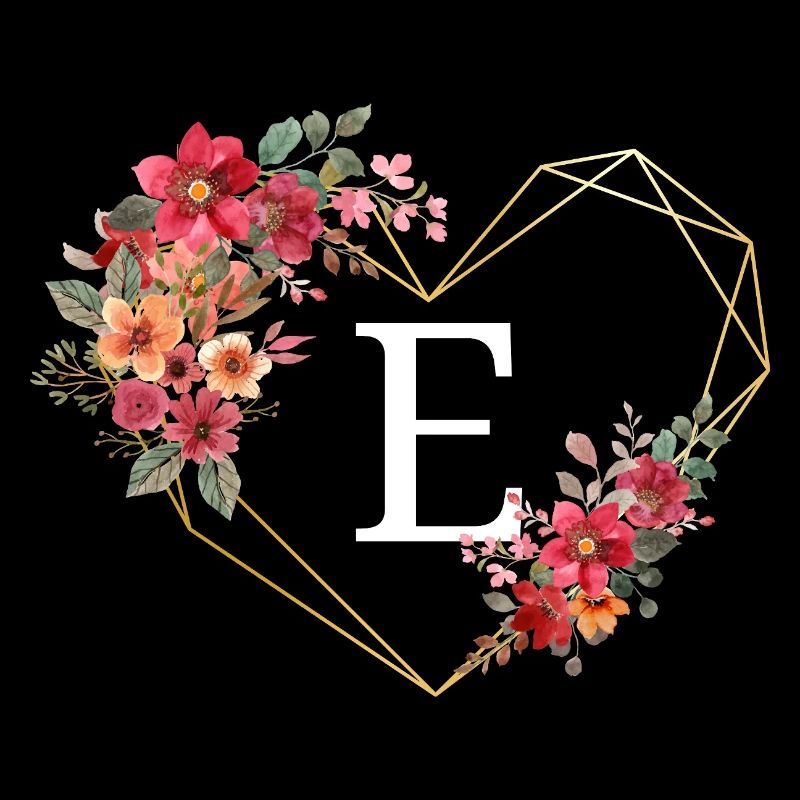 Lettre e cœur doré floral