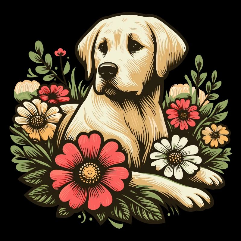 blonder Labrador Retriever Cottage Core Blumen