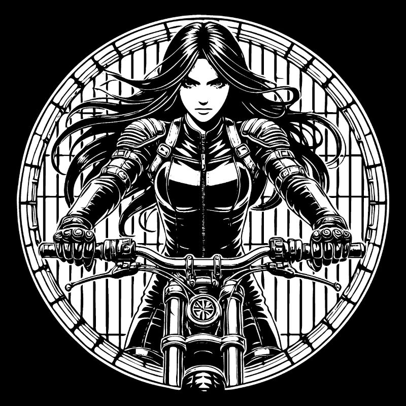Cool female biker design in Japanese comic style