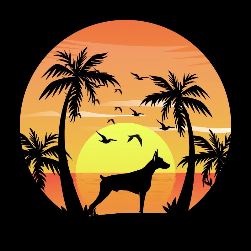 Dobermann Propriétaire Chien Surf Palm Trees Beach