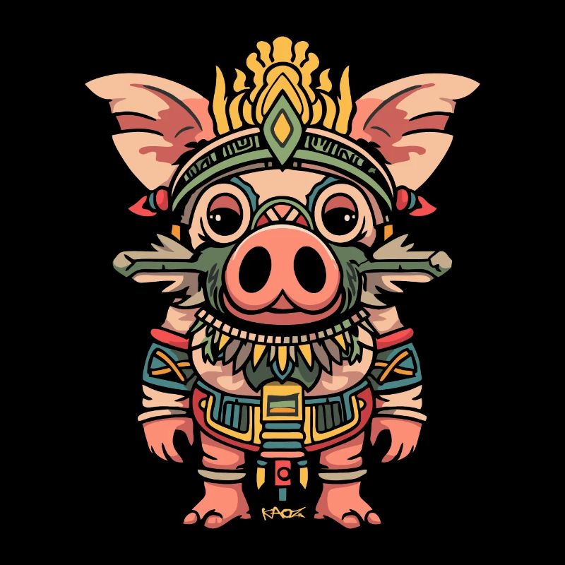 Cochon aztèque maya mignon drôle