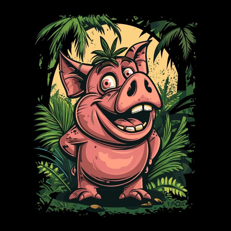Drôle de cochon de forêt de la jungle heureux
