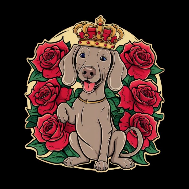 Weimaraner with crown and pretty roses