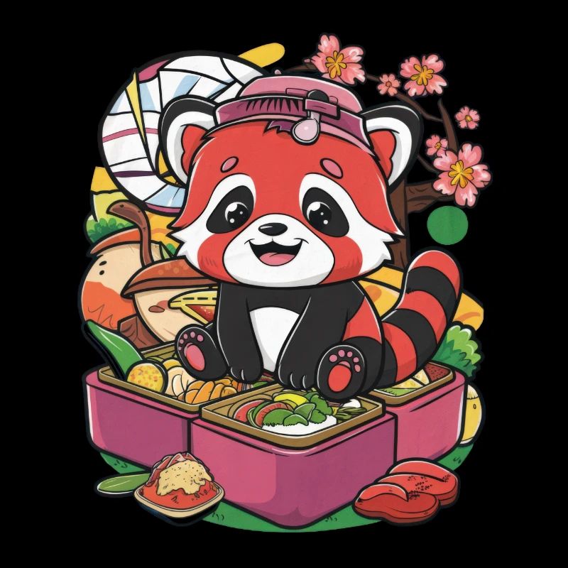Roter Kawaii Panda mit Lunch Box