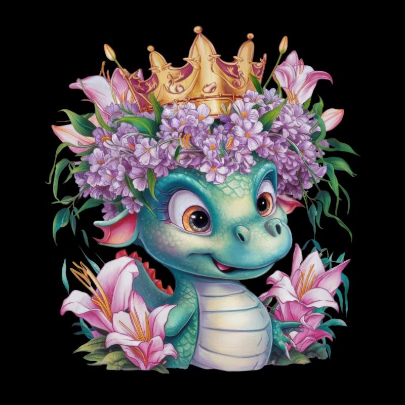 Dragon avec couronne et fleurs colorées